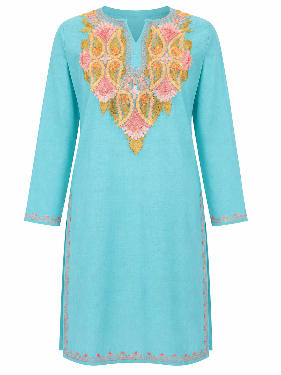 Kashmiri Manual Aari worked cotton Co-Ord Set | Ocean Breeze